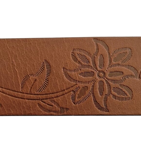 Genuine Leather Tooled Brown Western Floral Belt Made in India NEW Size M - Picture 5 of 14